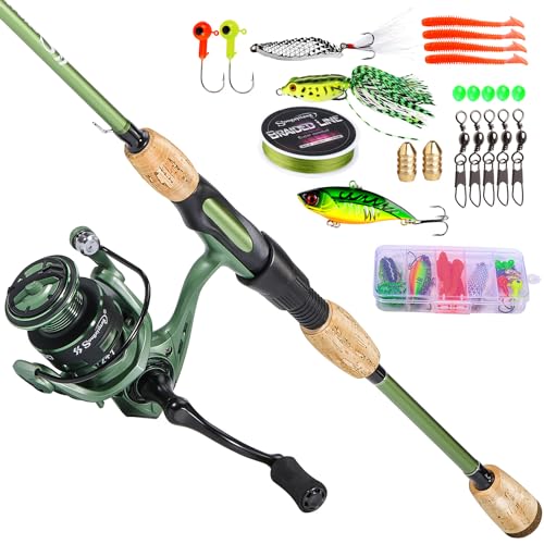 Sougayilang Angelrutenrollen-Kombinationen, Graphit, 2 Stück, Rohlinge, Angelrute mit Wurf- und Spinnrolle, Edelstahlführungen, drehend 1,8 m mit 2000 Spule, komplettes Set