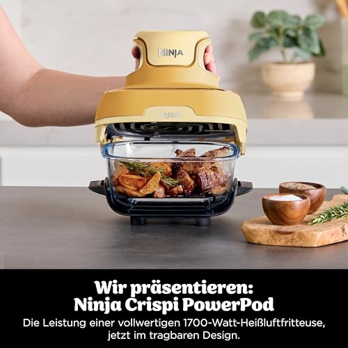 Ninja CRISPi Tragbare Heißluftfritteuse, 3,8 l & 1,4 l, 4-in-1: Heißluftfrittieren, Braten, Warmhalten, Aufknuspern, kompakt, 6 Portionen, 2 Glasbehälter & Deckel, 1700 W, Ingwerbraun FN101EUGD 3