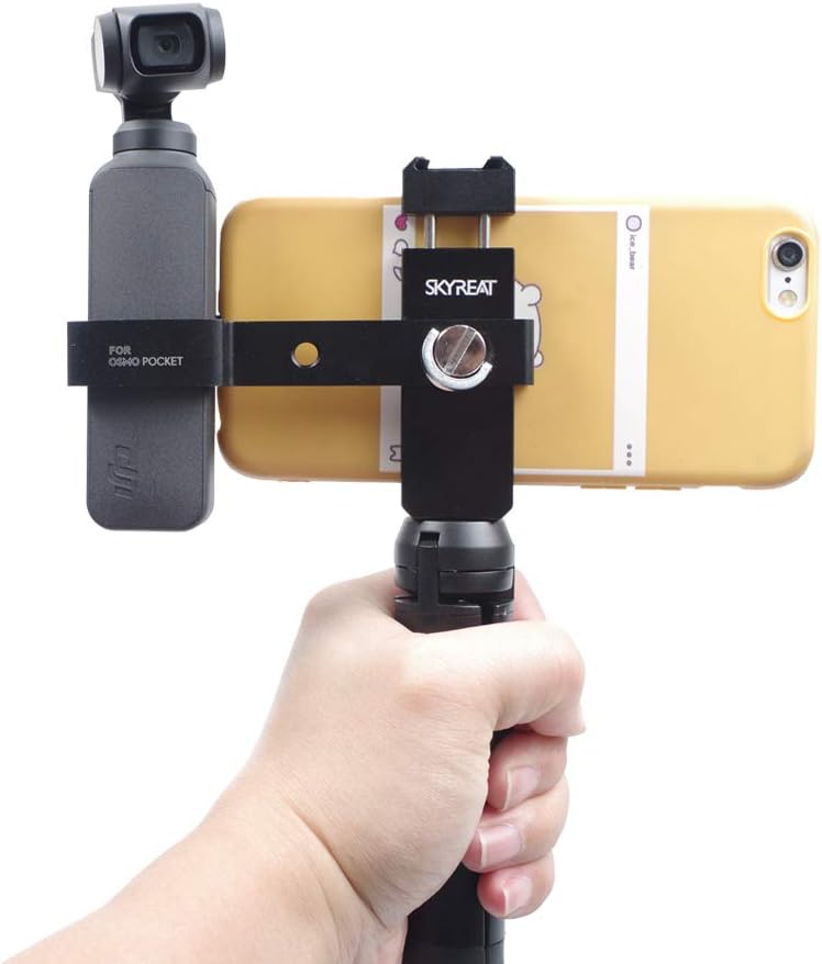 SKYREAT Pocket 2 Aluminum Handheld Phone Holder Tripod Mount Stand for DJI Pocket 2 / DJI Osmo Pocket Accessories,with Cold Shoe Interface & 1/4" Screw Hole Support External Microphone & LED light