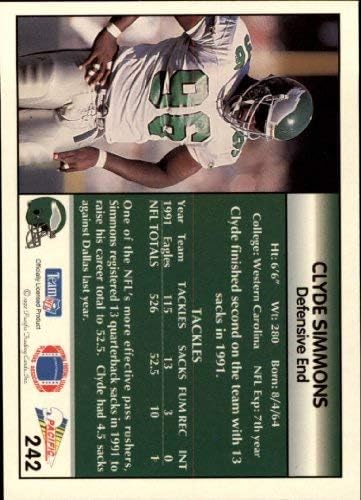 Miniatura 2 de 1992 Pacific #242 Clyde Simmons NFL Football Trading Card