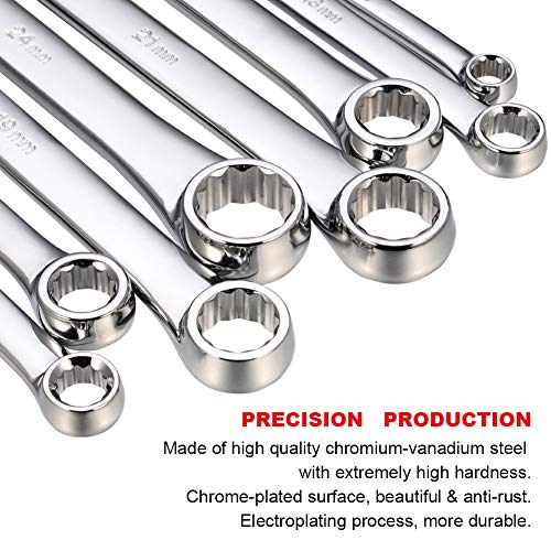 Image of BULLTOOLS Extra Long Double Box End Wrench Set Chrome Vanadium Steel Aviation Wrenches Metric 8-24mm with Organizer Box (8-Piece)