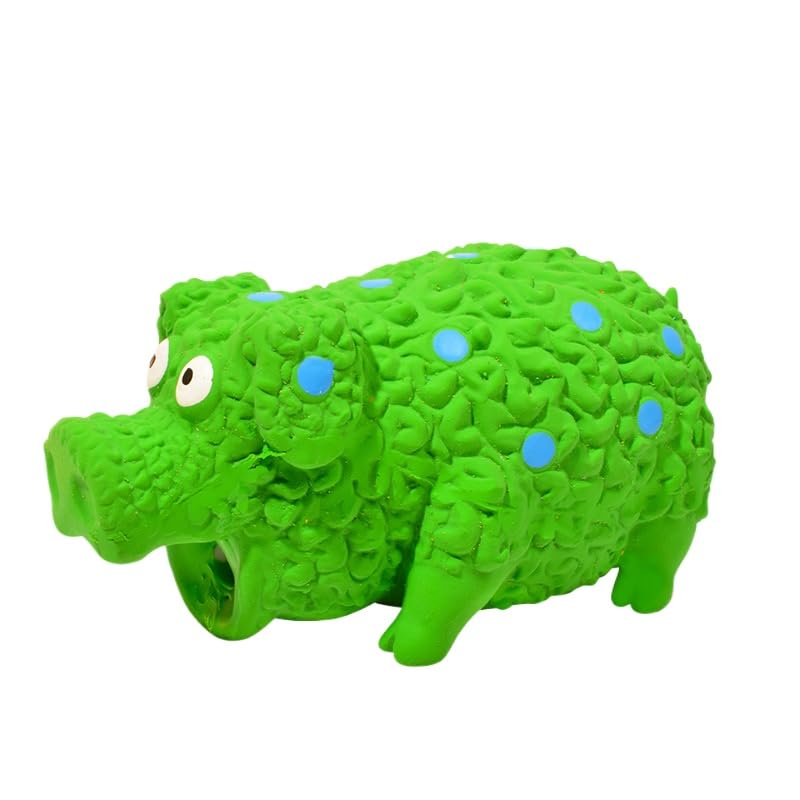 DAFORERAL Latex Pig Squeaky Dog Toy, Durable Chew Toy with Grunting Sound for Teeth Cleaning and Play, Textured Pig Shape Puppy Toy with Soft Stuffing