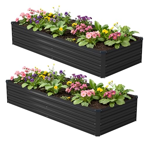 Image of Foxlang 8x2x1ft(2 Pack) Galvanized Raised Garden Bed,Outdoor Planter Box Metal Patio Kit Planting Bed for Vegetables Flowers Herb,Black