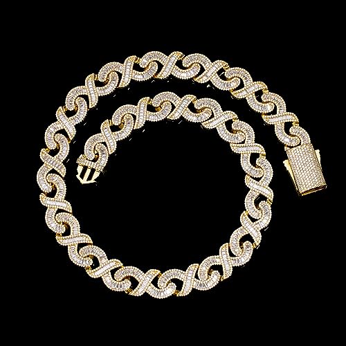Lulu Mel Iced Out 15mm Geometric Zircon Cuban Link Chain For Women Men, Hip Hop 14K Gold Plated Bling Mens Heavy Miami Cuban Link Rapper Chains3