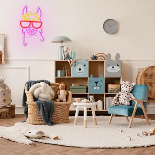 Image of Llama With Red Glasses Neon Sign for Wall Decor Llama Neon Light Cool Animal Neon Light Sign Dimmable USB Powered Colorful LED Neon Sign for Bedroom Zoo Home Bar Pub Animal Lover Restaurant