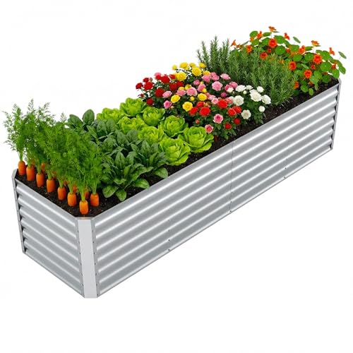 Reachible 8x2x2FT Galvanized Raised Garden Beds Outdoor Planter Raised Beds for Gardening Vegetables Flowers Large Metal Garden Box Deep Plant Flower pots Outdoor (Galvanized 1Pack)