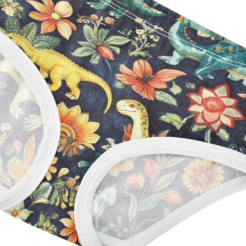 Wusikd Colorful Dinosaurs Girls' Underwear Cotton Flowers Girls Briefs Soft Toddler Underwear 2T4