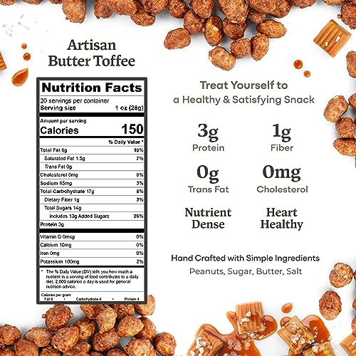 Image of Belmont Peanuts Gourmet Butter Toffee Candied Peanuts, 20 oz (1 Pack) - Only 4 Ingredients, No Preservatives, 3g Protein - A Premium, Sweet, Buttery, Salty, Crunchy, Hand Seasoned Snack