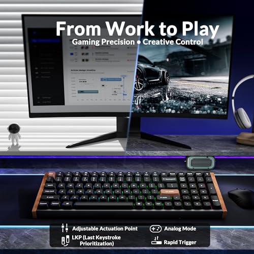 Image of Keychron K4 HE 96% Wireless Hall Effect Keyboard with Number Pad, Rapid Trigger Magnetic Switches, QMK Launcher, 2.4GHz /Bluetooth /Wired, Mac & Windows, Wood Accent Frame, Black (Non-Shine-Through)