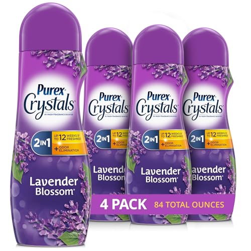 Purex Crystals In-Wash Scent Booster, Lavender Blossom, 21 oz (Pack of 4), Long-Lasting Freshness & Odor Elimination Technology