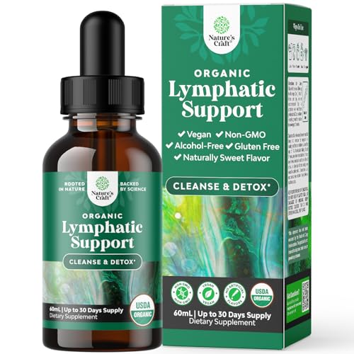 Organic Lymphatic Support Drainage Drops - Herbal Lymphatic Cleanse and Immune Support Supplement with Organic Echinacea Goldenseal & Red Clover Extract - Vegan Non GMO and Alcohol Free - 2 Fl Oz