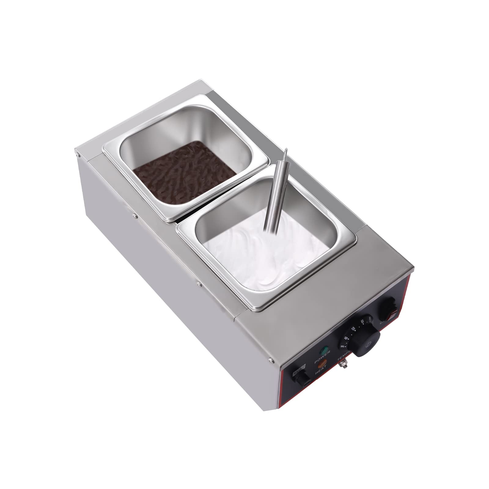 Unnsiapit Chocolate Melting Pot, 800W 6L/1.5Gal Electric Chocolate Tempering Machine, Stainless Steel Commercial Chocolate Melter Food Warmer for Catering Restaurant Party, 2 Tanks, 86-185?