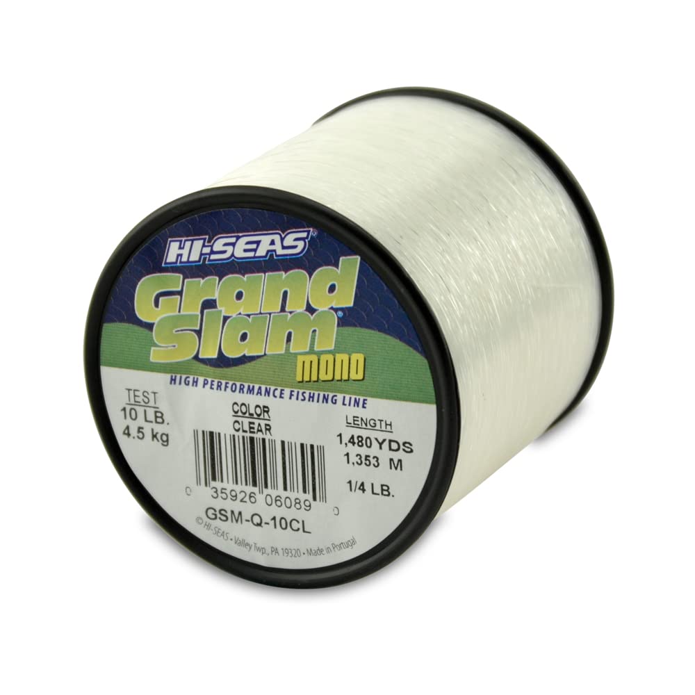 HI-SEAS Grand Slam Monofilament Fishing Line - Strong &amp; Abrasion Resistant in Clear, Pink, Green, Smoke Blue, Fluorescent Yellow Freshwater &amp; Saltwater – Quarter Pound Spool