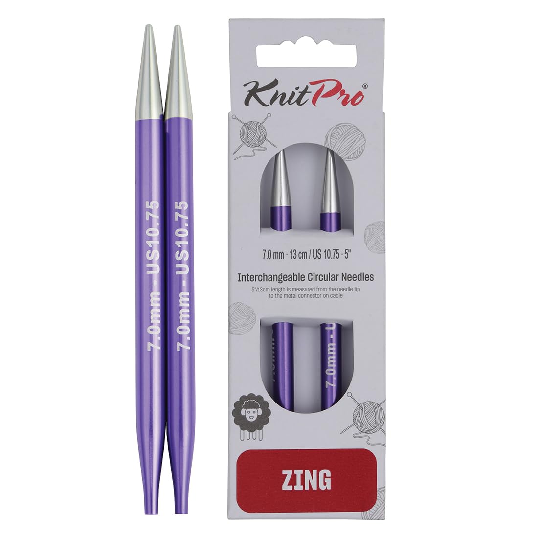 KnitPro Zing Interchangeable Circular Needles 5" (13cm) | 7.00mm