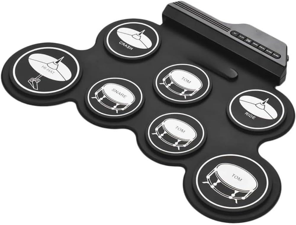 Electronic Drum Kit USB Folding Silicone Drum Set | Compact Digital Drum Pad System with 7 Pads, Drumsticks & Foot Pedals | Portable Practice Drumming Setup for Home Use
