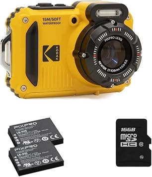 kodak pixpro pack wpz2 + 2 batteries + 1 sd card - digital camera compact 16 m pixel waterproof up to 15 m shockproof video 720p lcd screen 2.7 - li-ion battery - yellow