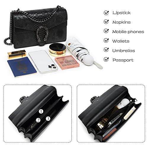 MYHOZEE Crossbody Bags for Women - Snake Printed Clutch Purses Leather Chain Shoulder Bags Evening Handbags - Image 5