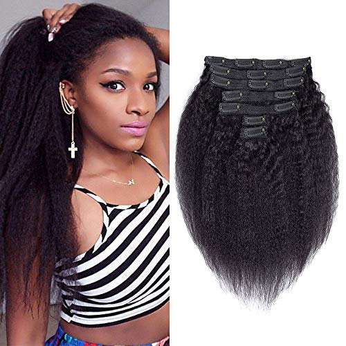 10Inch Kinky Straight Clip In Human Hair Extensions 7pcs Virgin Hair Brazilian Natural