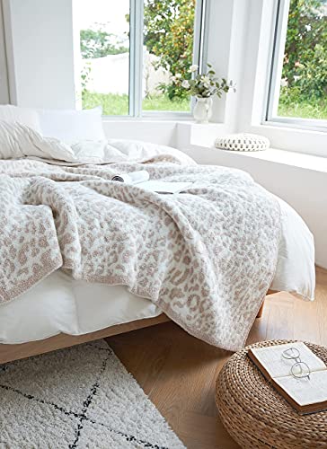 Polyester Microfiber Fluffy Leopard Knitted Throw Blanket Super Soft Cozy Lightweight Blanket For Sofa Couch Bed 51"X71" Stone /Cream????¡­ #TOP2