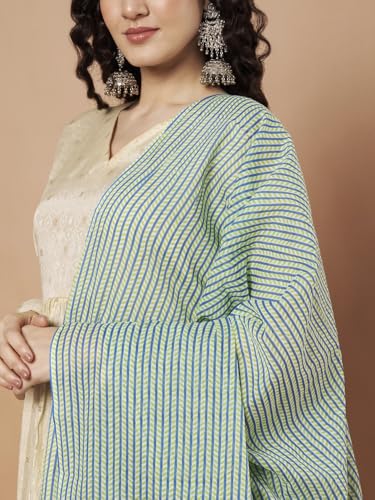 Image of Women's Striped Pattern Pure Cotton Jaipuri Printed Dupatta Lightweight Soft Comfortable Traditional Design