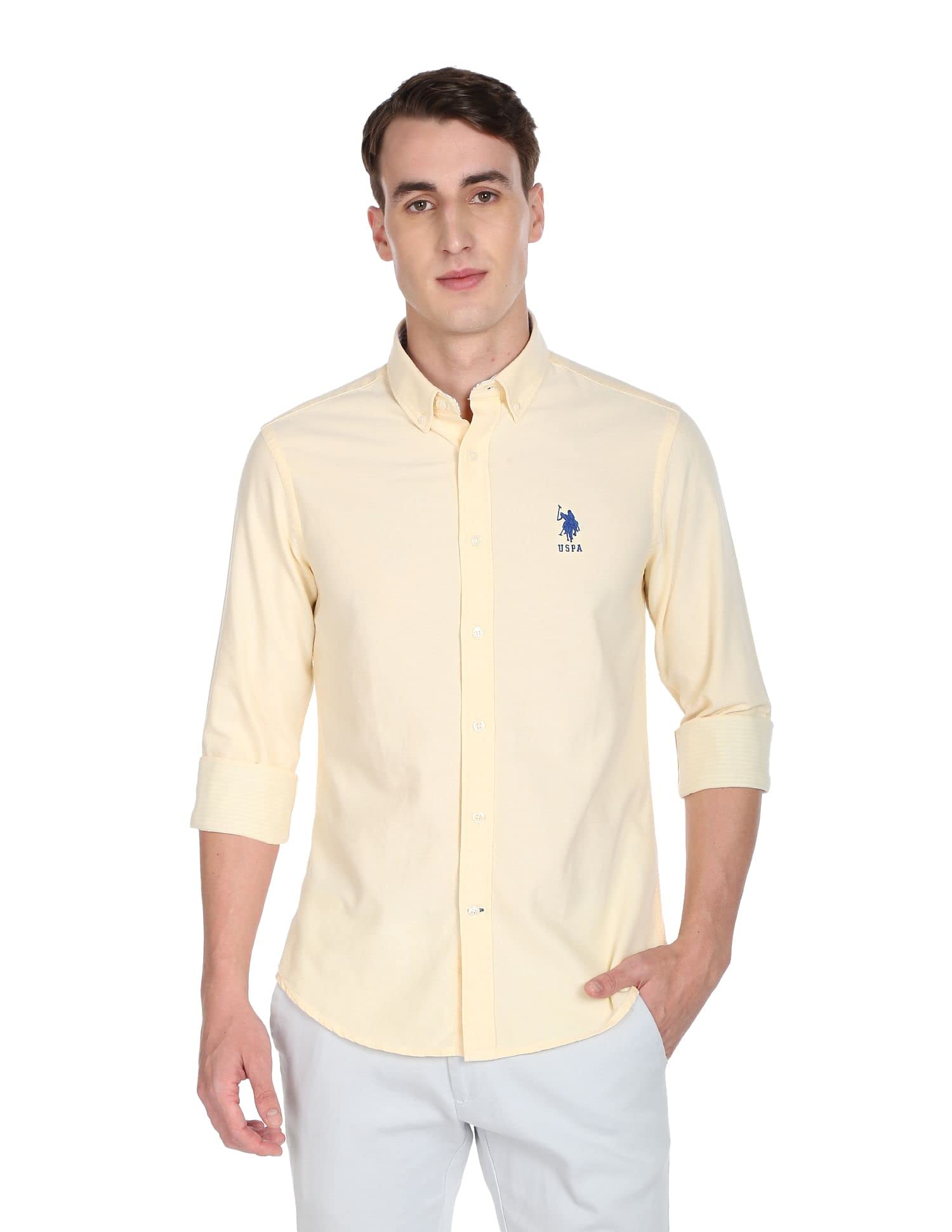 u.s. polo assn. Solid Cotton Shirt for Men | Tailored Fit, Button-Down Collar, Long Sleeves with Rounded Cuffs Casual Shirt for Men-picture-31
