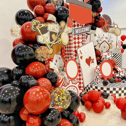 Image of Lukiituke 75PCS Balloon, Black, Red, and Gold (12in and 5in), Casino Theme Party Decorations, New Year, Graduation, Wedding, Birthday