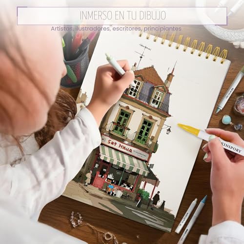 Miniatura 7 de Dagoucolor Papel Marcadores De Alcohol, A4, 1 Pack, 60 Hojas 120 Páginas Papel De Dibujo, Prevención De Fugas Papel Marcado Alcohol, Almohadilla De Dibujo Sin Acido Para Artistas Niños Adulto