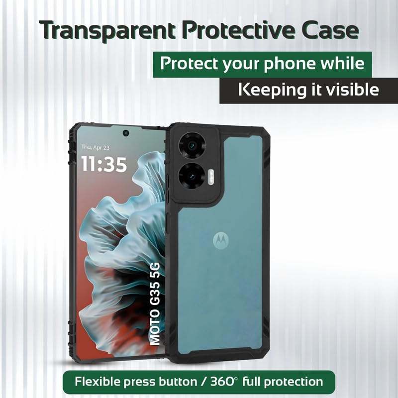 Image of AIBEX Crystal Clear Back Cover Case for Motorola G35 5G | 360 Protection | Shockproof Bumper | Transparent Non-Yellowing PC + TPU Case