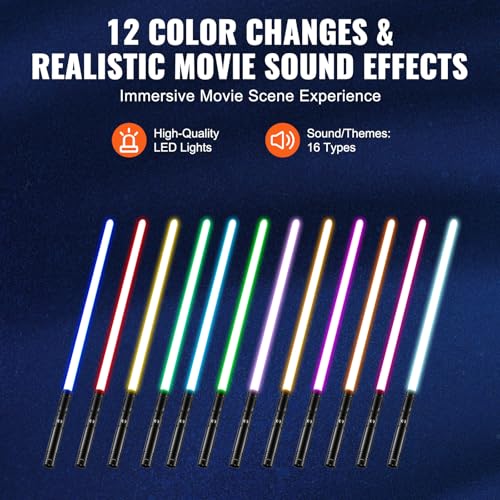 Image of VEVOR Light Sword, 40 inch Light up Sword with 12 RGB Colors, Mute Mode and Realistic Handle, Rechargeable Light Up Toy for Adults and Kids, Christmas Day, Halloween Cosplay, Birthday, Black