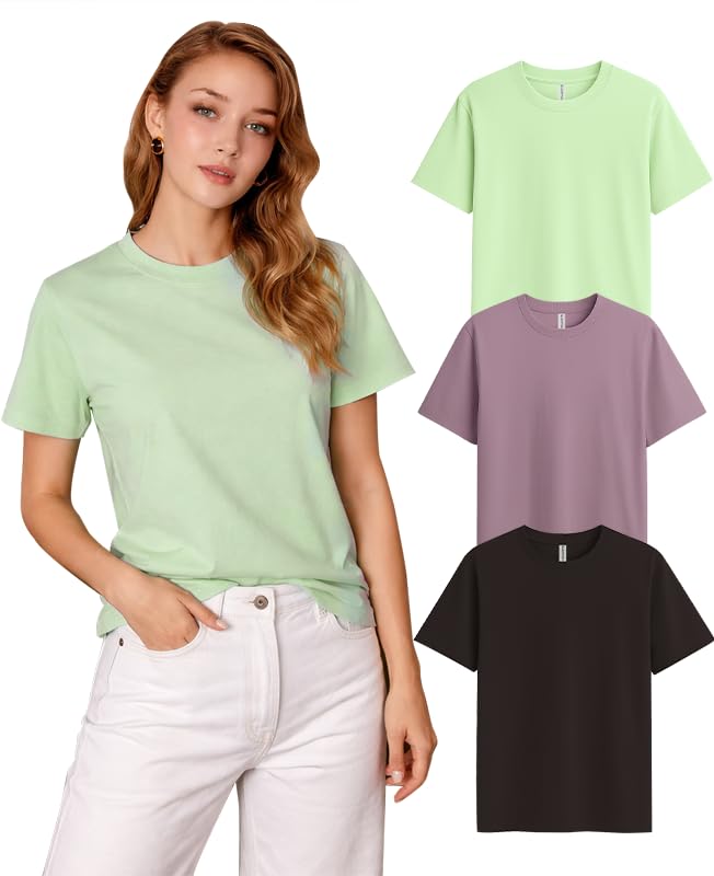 Image of SLEEPY NUTS Women's Plain Round Neck Regular Fit Half Sleeve Cotton T Shirt