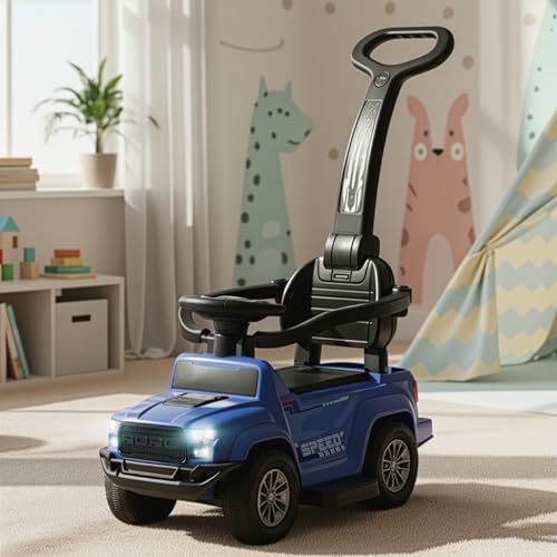 Image of Baybee Roady Pro Ride on Car for Kids | Baby Push Ride on Jeep with Parental Handle & Safety Guardrail | Rideons Toy Car with Backrest, Light & Music | Baby Ride on Cars for Kids 1-3 Years (Blue)