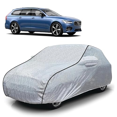 Image of Sulfar 100% Waterproof Car Body Cover Compatible with Mirror for Volvo V90 (Triple Stitched, Full Bottom Elastic, Magic Silver with Black Piping)
