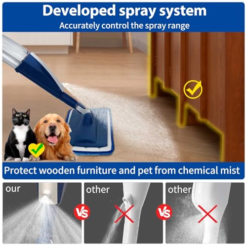 Image of Spray Mop for Floor Cleaning, 2 Pack with Refillable Bottles & Pads | Blue combo, refillable 14 oz bottles, 6 washable microfiber pads, wet /dry use for hardwood, tile, laminate, home & commercial
