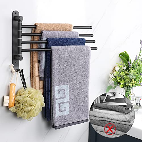 Foto de NearMoon Toallero giratorio, barra de toalla gruesa de acero inoxidable SUS304 de 4 brazos, toallero montado en la pared con gancho, colgador de toallas giratorio a prueba de óxido para baño, cocina (imagen 7)