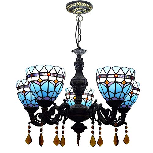 Stil Mediterrane Kronleuchter Vintage Blau Glasmalerei Pendelleuchte Kreative Handgemachte Retro Hängelampen Für Esszimmer Wohnzimmer