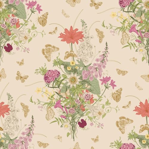 Livelynine 17.5x276 Pink Green Floral Peel and Stick Wallpaper Vintage