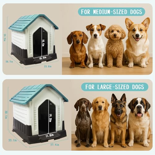 Dog House Indoor Outdoor Durable Waterproof Pet Plastic Dog House for Medium Large Dogs Insulated Puppy Shelter Kennel Crate with Air Vents and Elevated Floor (Blue, 33.1" Wx27.4 Dx30.1 H) - Image 4