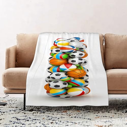 DYQANKXX Mantas para Sofá de Franela Suave y Acolchada - Manta Polar 100% Microfibra Extra Suave, Manta de sofá,Pelotas de Juego Tema del Alfabeto Baloncesto Voleibol y Pelota de fútbo,76 x 100 cm