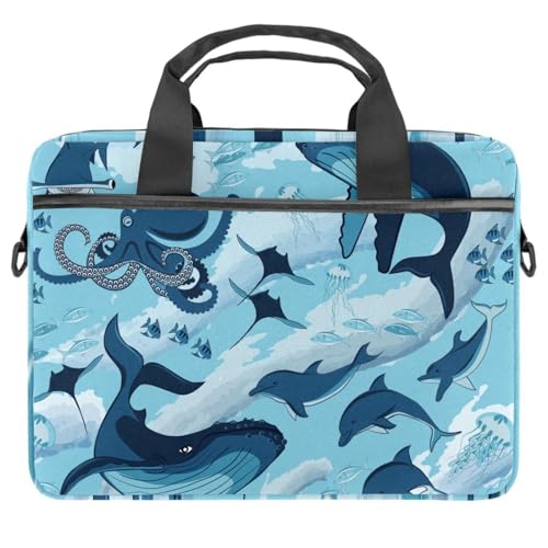 Sacoche pc portable 13 pouces avec bandoulière imprimé faune marine méduse