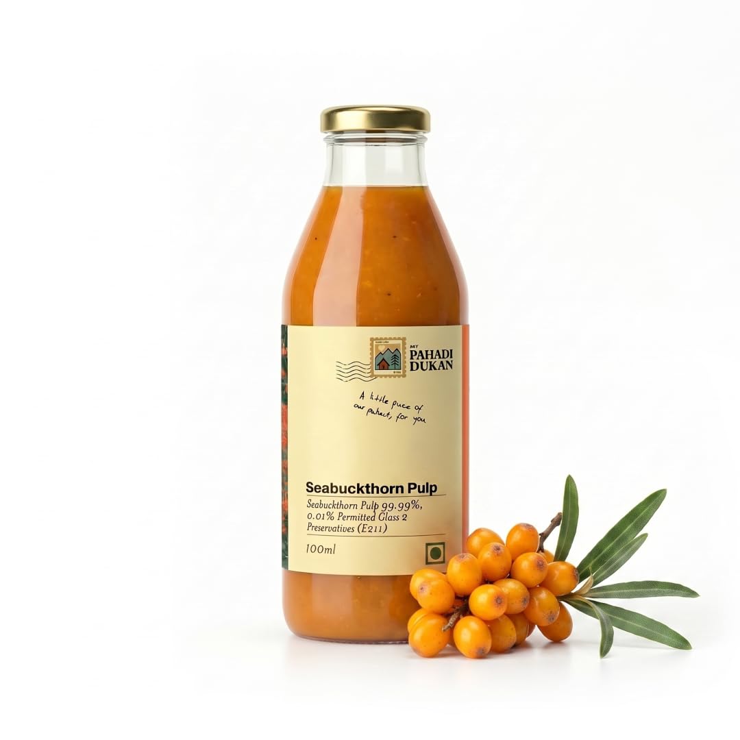 My Pahadi Dukan Vitamin C Himalayan Sea Buckthorn Berry Pulp Juice 300ml, More Vitamin C than Oranges & Amla, Rich in Omega & Antioxidants, Immunity & Collagen Boosting, Supports Skin, Gut, Heart