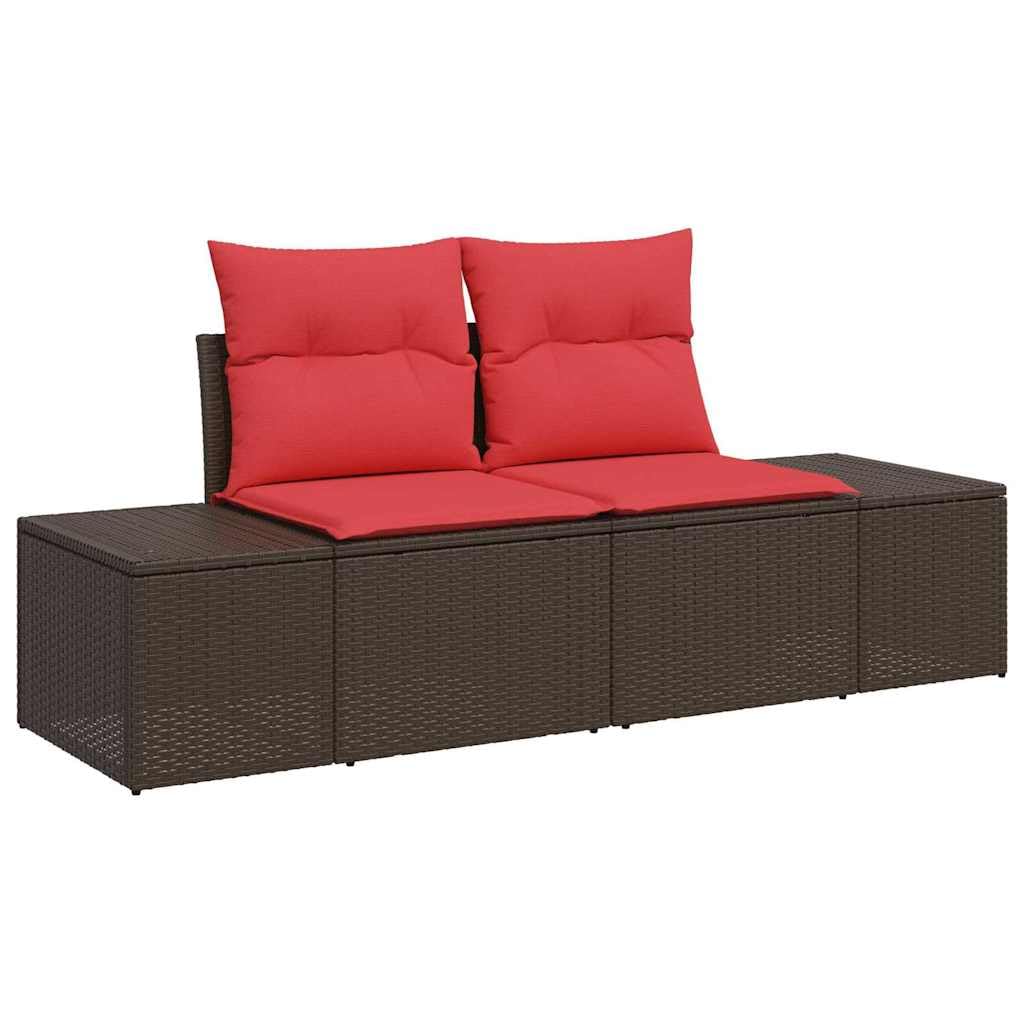 Ensemble de Canapé de Jardin 9 Pièces en Polyrotin Marron, Salon de Jardin Modulable avec Table en Verre Trempé et Coussins, Mobilier d'Extérieur pour 8 Personnes sur Terrasse