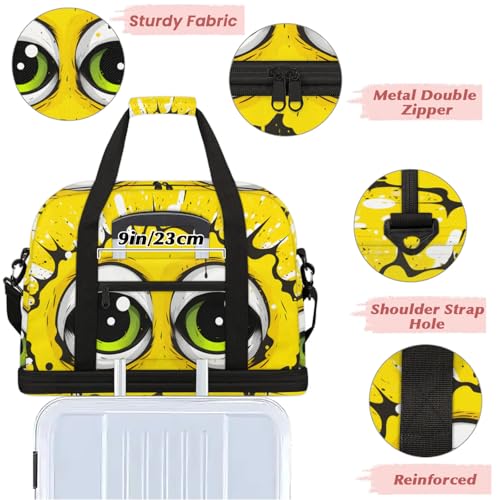 Large Weekender Overnight Bags Yellow Strange Eyes Travel Duffel Bag for Women Men Gym Bag With Shoe Compartment Foldie Travel Tote Bag Carry On Personal Item Bag for Travel Gym Sports4