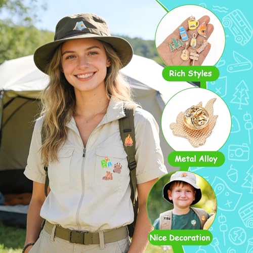 Image of SANNIX 60pcs Camping Enamel Pins, Camp Lapel Pins Outdoor Adventure Brooch Camping Decor Camping Party Supplies Gifts for Campers Clothes Backpacks Hat Jacket Accessories