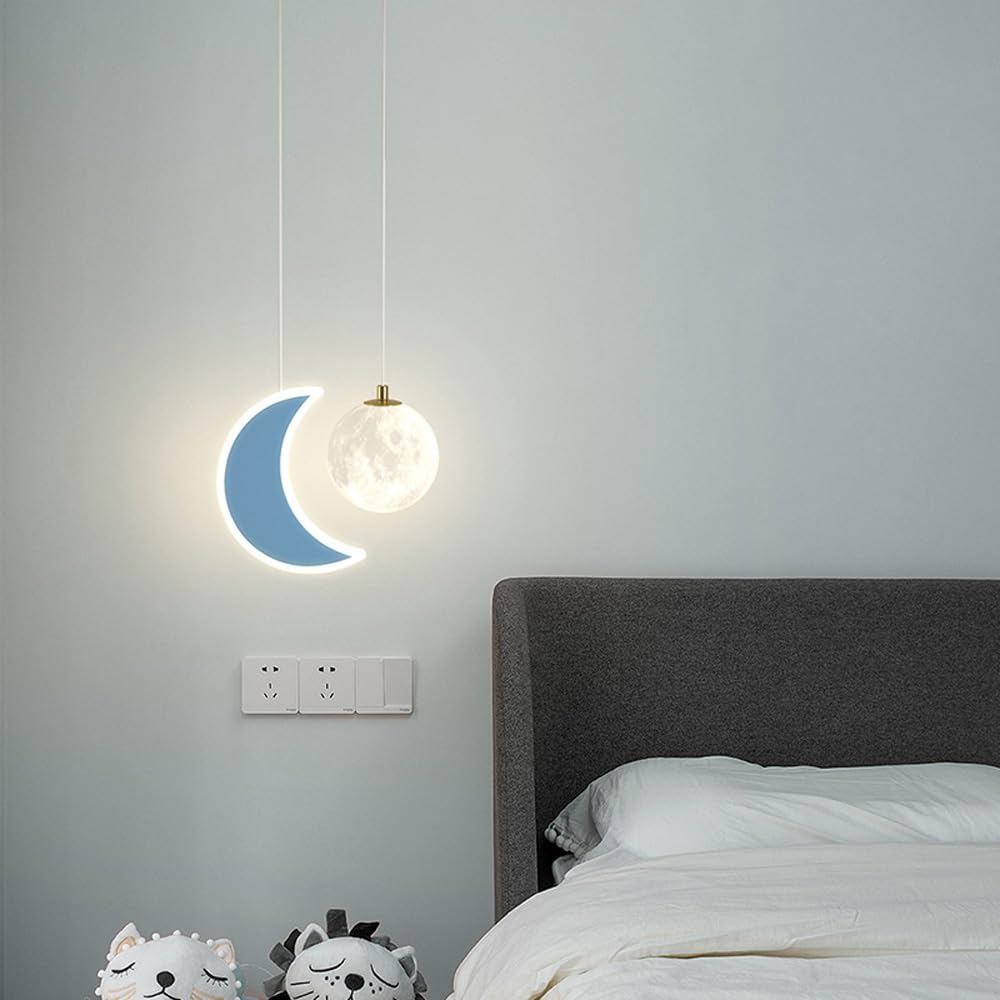 Moderno Lampada a Sospensione Lampada A Forma di Luna Stampata In 3D per Cameretta Dei Bambini con Sfera di Latte Stella E Nuvola Lampadario Led Dimmerabili per Cameretta Dei Bambini
