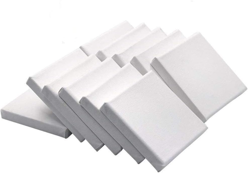 10 Pack Mini Canvas Panels 4" x 4", 100% Cotton White Blank Mini Small Stretched Canvas Boards for Painting Craft Drawing Small Acrylics Canvas Art Board Acrylic Oil Paint DIY Kids Children Adults