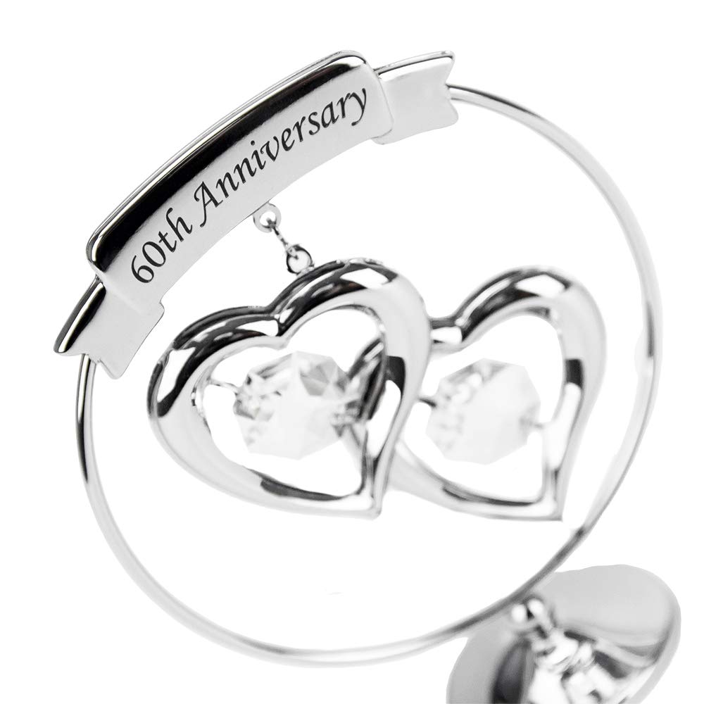 Haysom Interiors Modern 60th Anniversary Silver Plated Metal Keepsake Gift Ornament with Clear Austrian Crystal Glass