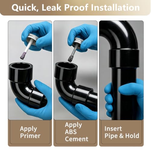 Image of LESSO 2PCS 1 1 /2 inch 90 Degree Sweep Elbow, ABS DWV Pipe Fitting, Black | Sanitary Drain, Waste, and Vent(DWV), Sewer, General Drainage Applications