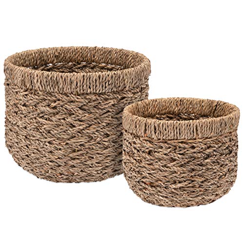 Decorasian Panier de rangement, rond, tissé en jonc de mer, durable