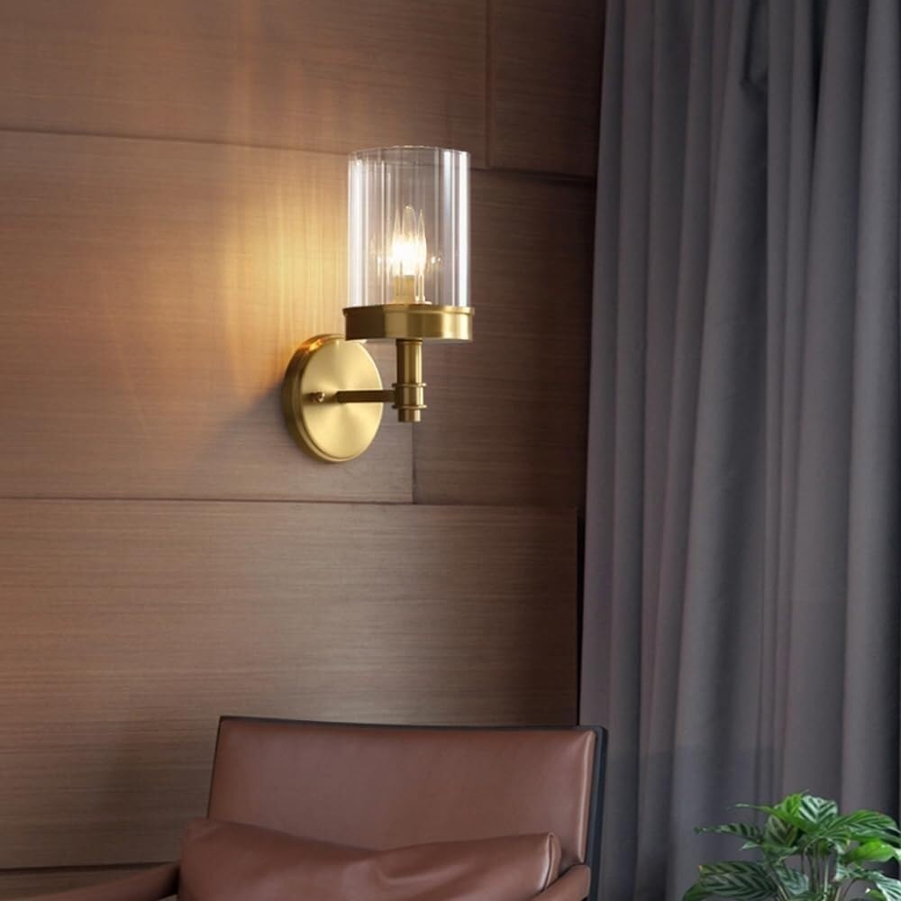 Applique da Parete per Interni Vintage in Vetro Nero per Bagno con Cablaggio in Ottone Vetro Trasparente A Coste Stile Industriale/Rustico Lampade da Comodino per Camera da Letto Soggiorno Cucina Co
