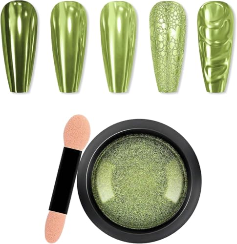Green Chrome Nail Powder, Metallic Mirror Nail Glitter Chrome Pow...